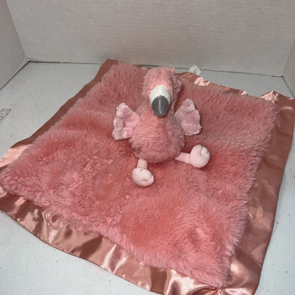 Cloud Island Plush Pink Flamingo Baby Lovey Security Blanket Pink Satin Trim